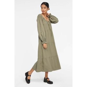 NEW! Lacausa Sz Large Tate Dress Eucalyptus Green Cotton Tiered Midi Boho H18-7